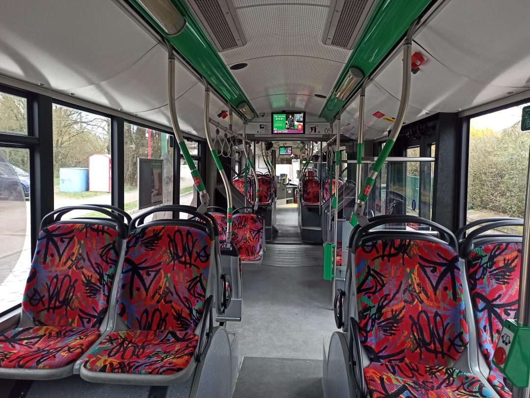 Articulated trolleybus no. 051 of the Polish type Solaris Trollino 18 AC - back interior view